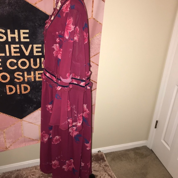 eShakti • pink floral ruffle midi dress - Picture 4 of 6